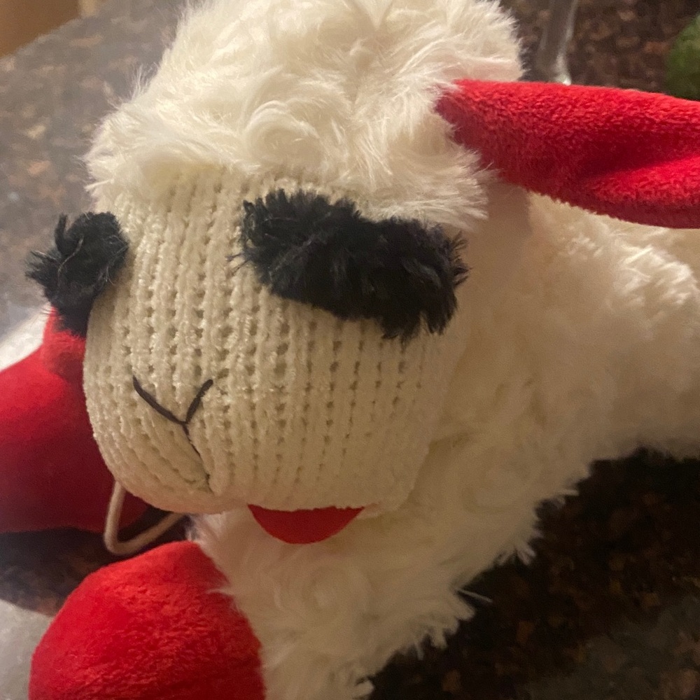 Plush Lamb Dog Toy - Red and White
